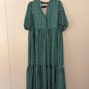 Ann Taylor Green and White Checked Maxi Dress